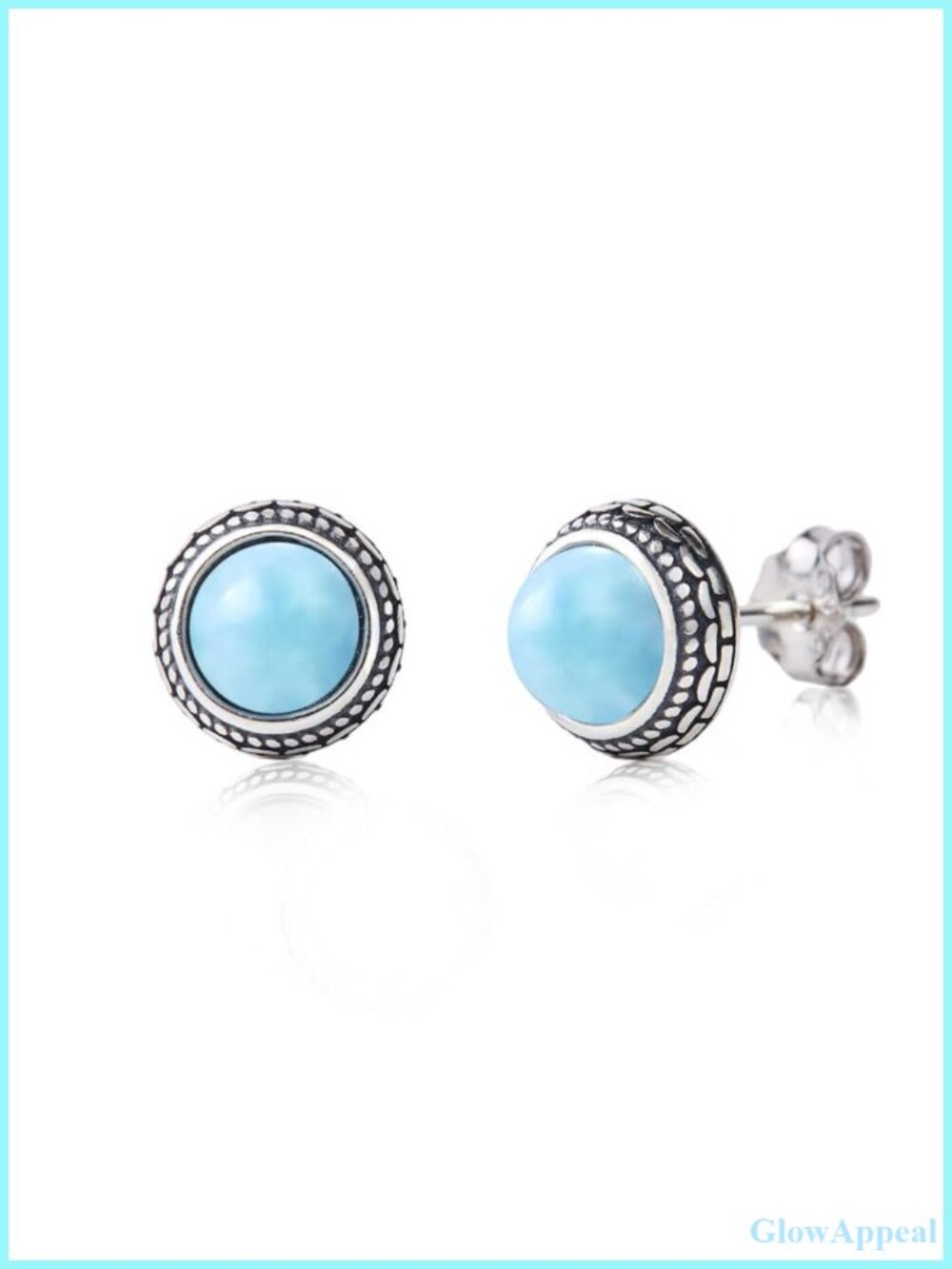 925 Sterling Silver Stud Earrings Dainty Larimar Crystal Healing Gift